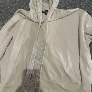 Express Cream Hoodie with Sparkling Drawstrings